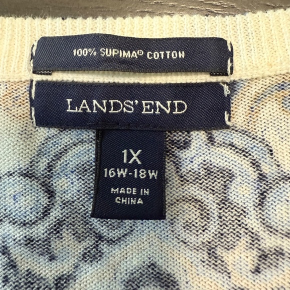Lands’End Women’s Plus Supima Cotton Paisley Geometric Cardigan Sweater Size 1X - Picture 6 of 7